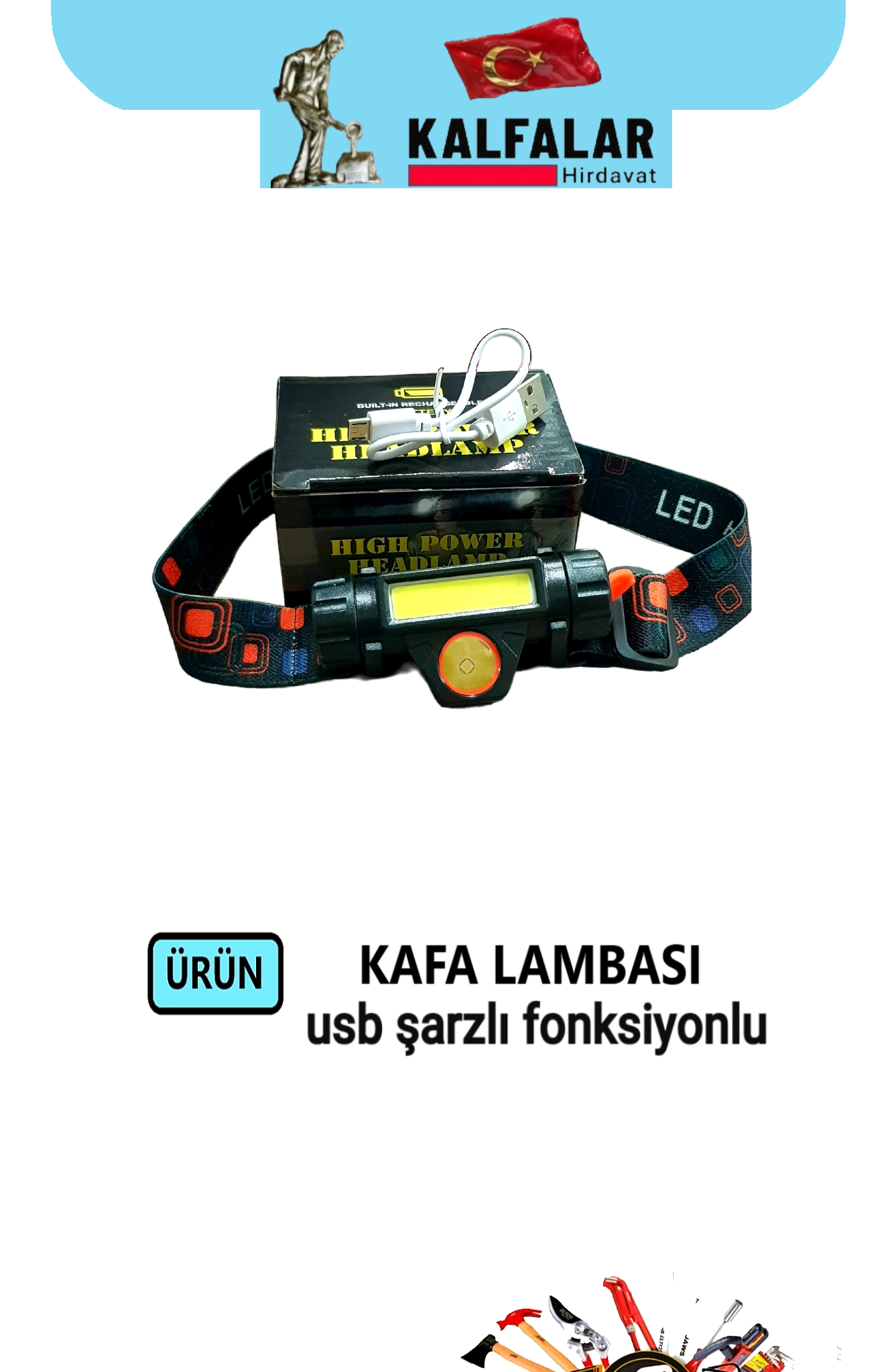 KAFA LAMBASI FENER  USB ŞARZLI FONKSİYONLU