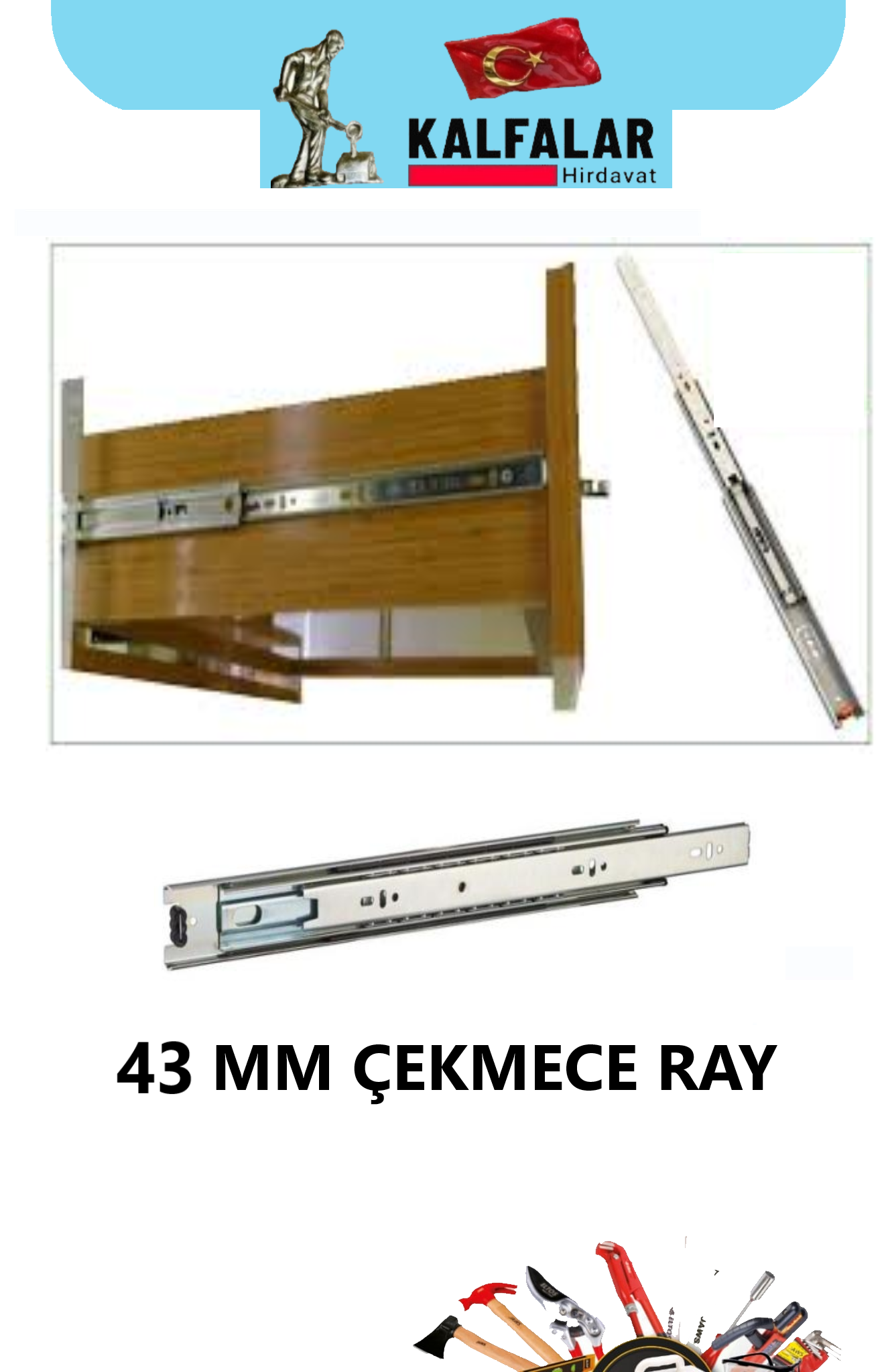 RAY ÇEKMECE TELESKOPİK ÇİFT AÇILIM 43 MM 50 CM 