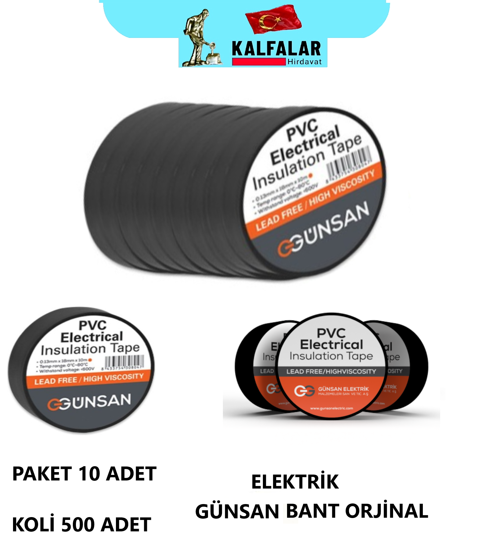 ELEKTRİK BANT GÜNSAN 10 MTR SİYAH
