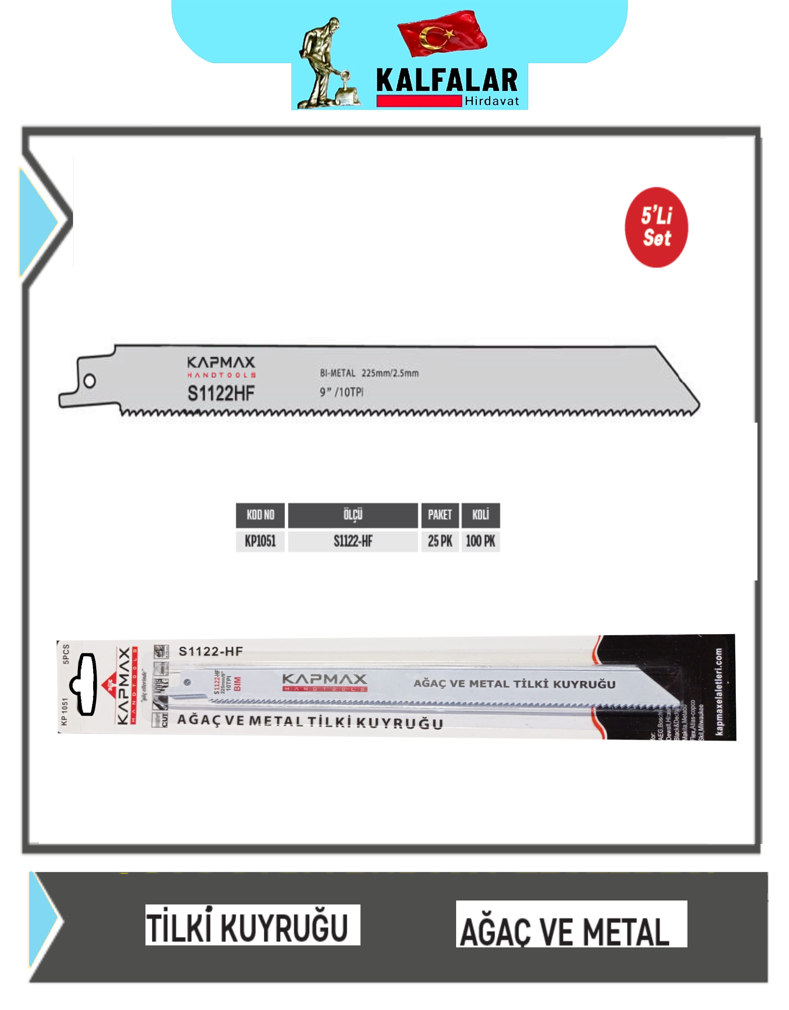 TİLKİ KUYRUĞU TESTERESİ AHŞAP/METAL 225 MM