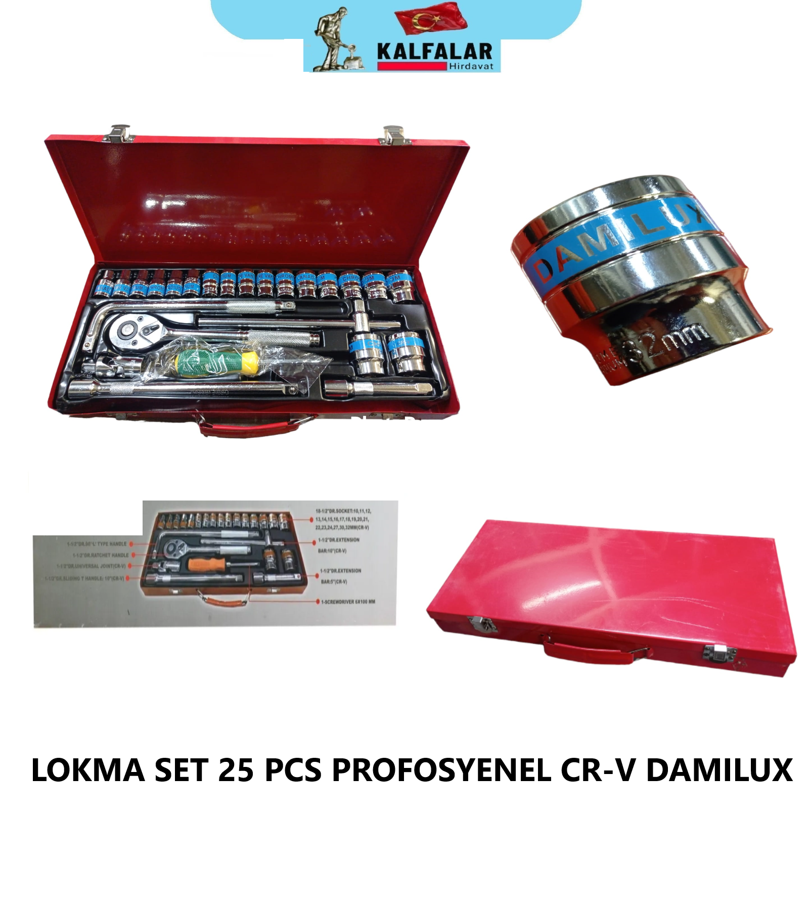 LOKMA SETİ 25 PARÇA ÇELİK PROFOSYENEL CR-V DAMILUX