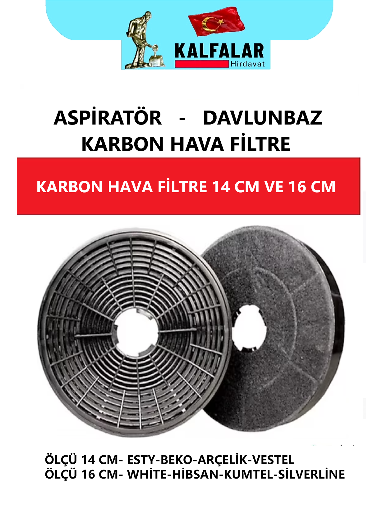 ASPİRATÖR DABLUNBAZ KARBON FİLTRE 16 LIK