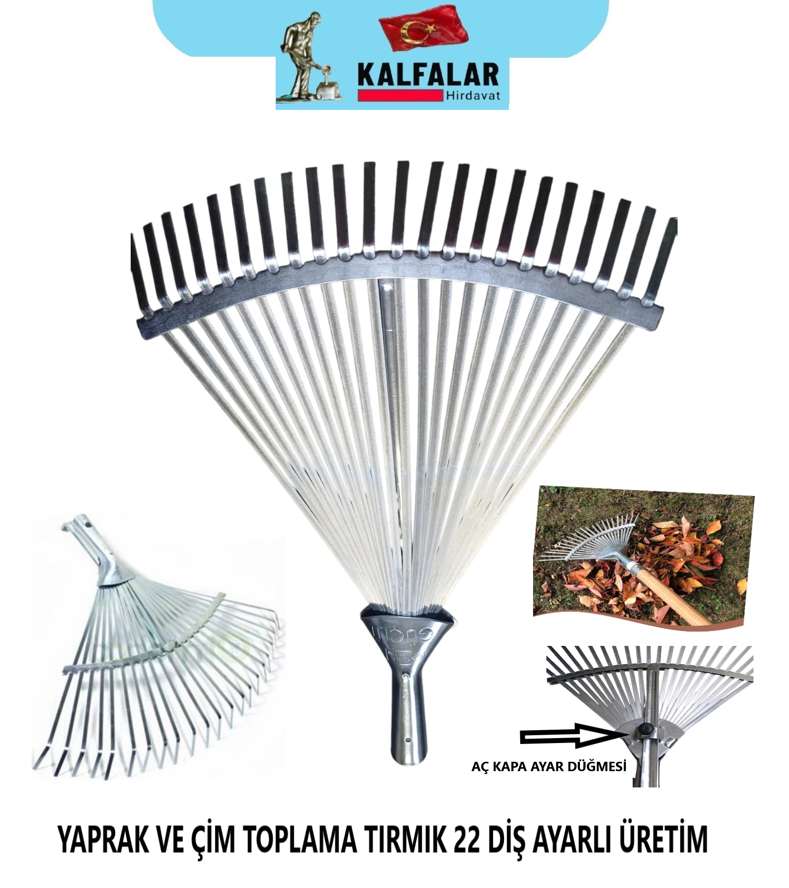 ÇİM VE YAPRAK TOPLAMA TIRMIK 22 DİŞ AYARLI METAL