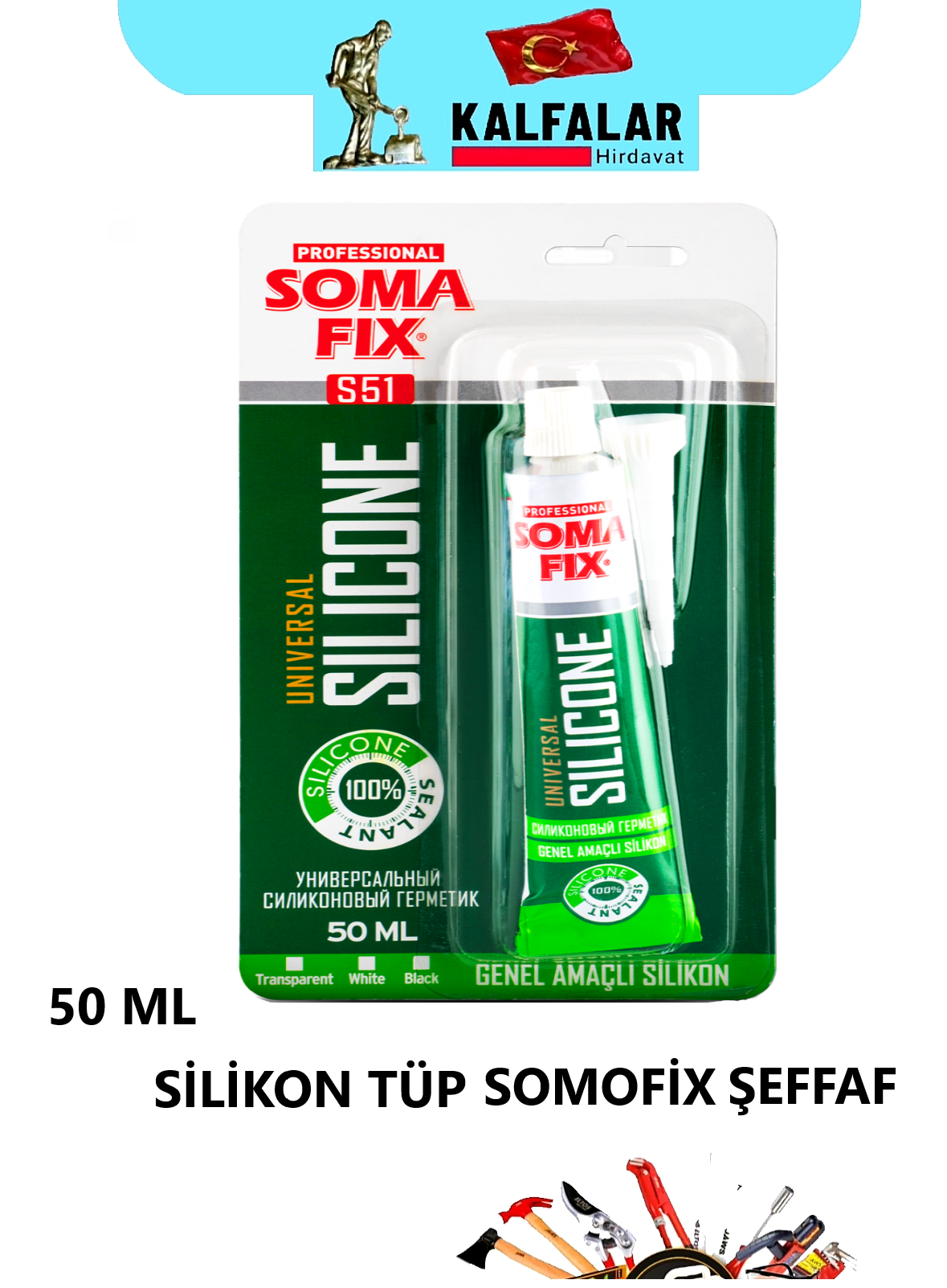 TÜP SİLİKON 50 ML ŞEFFAF SOMAFİX