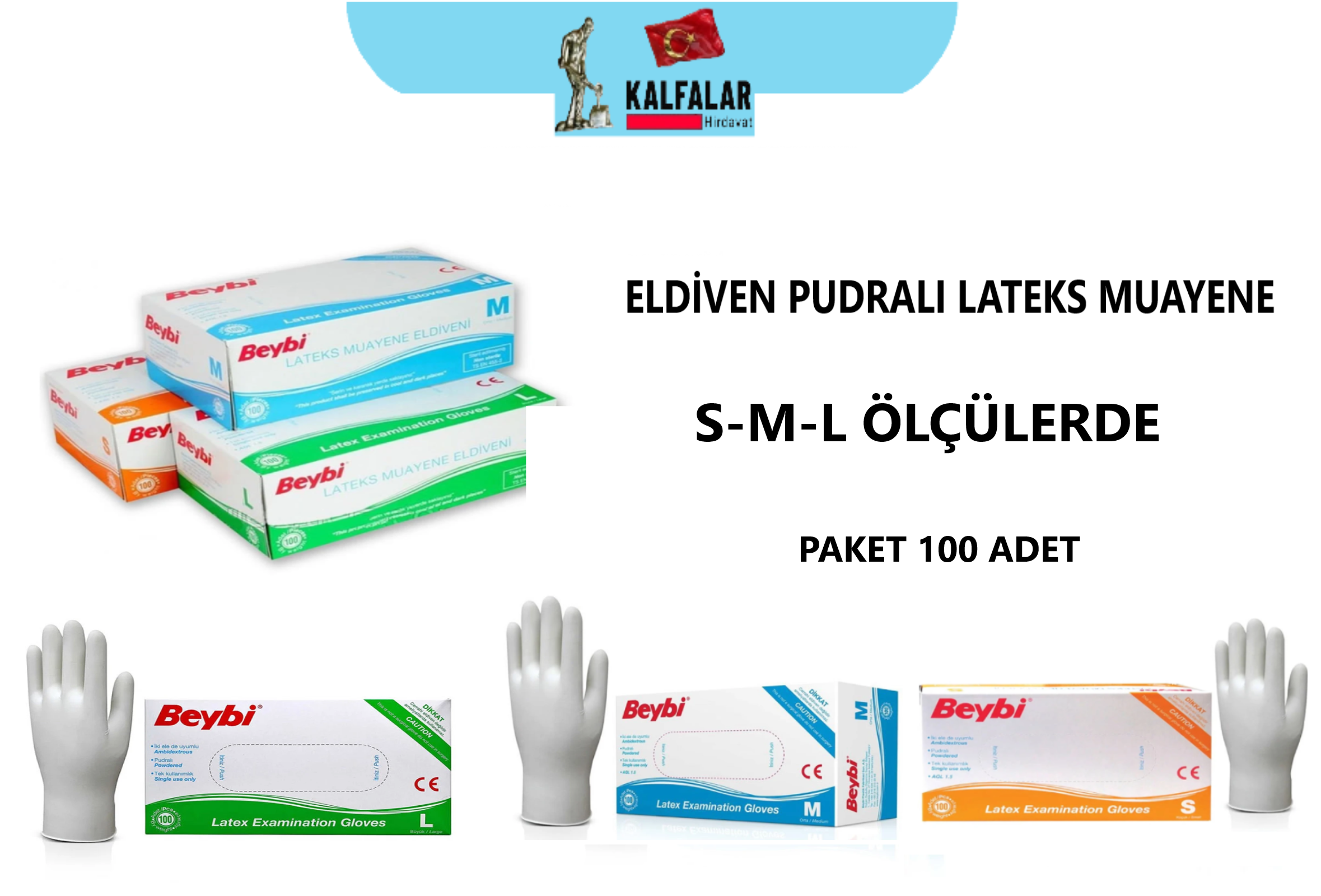 ELDİVEN LATEKS PUDRALI MUAYENE S-M-L ÖLÇÜLERDE