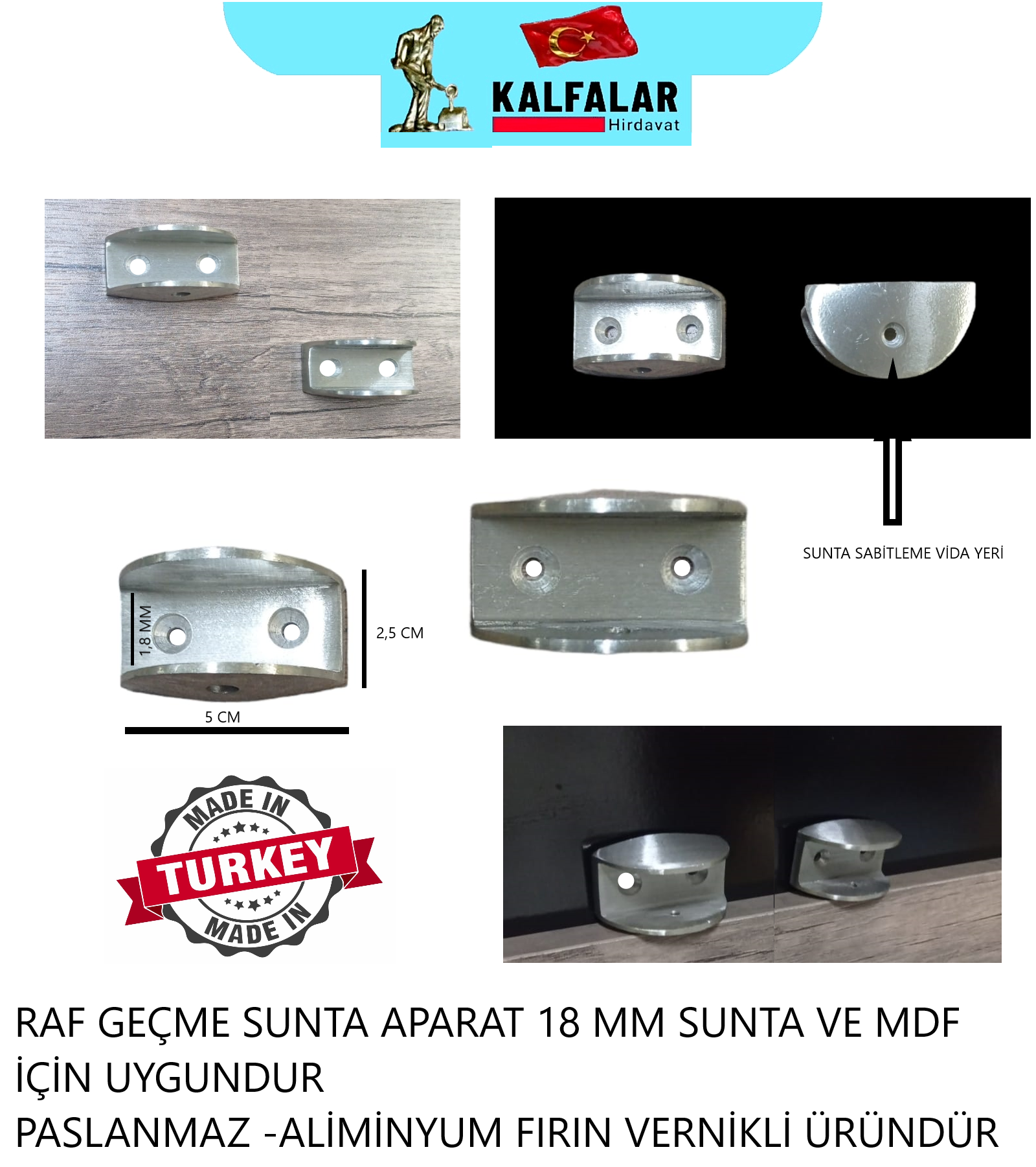 RAF GEÇME APARAT 18 MM ALİMİNYUM PASLANMAZ VERNİKLİ