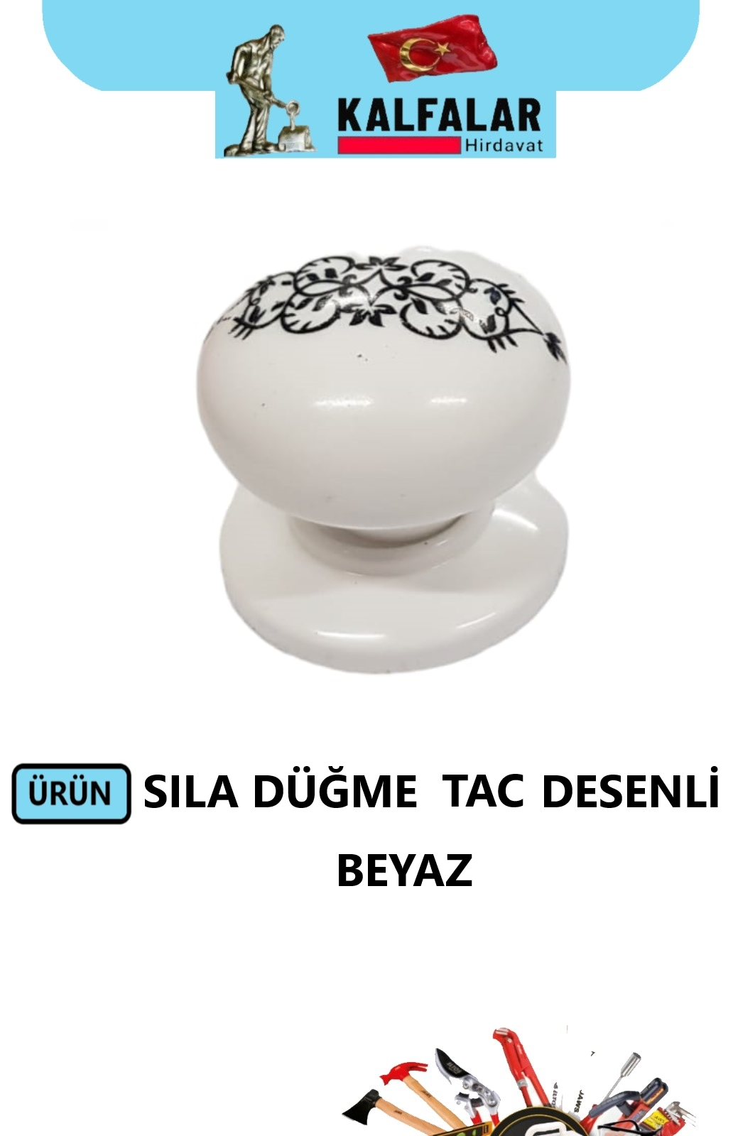 DÜĞME KULP SILA BEYAZ TAÇ DESENLİ