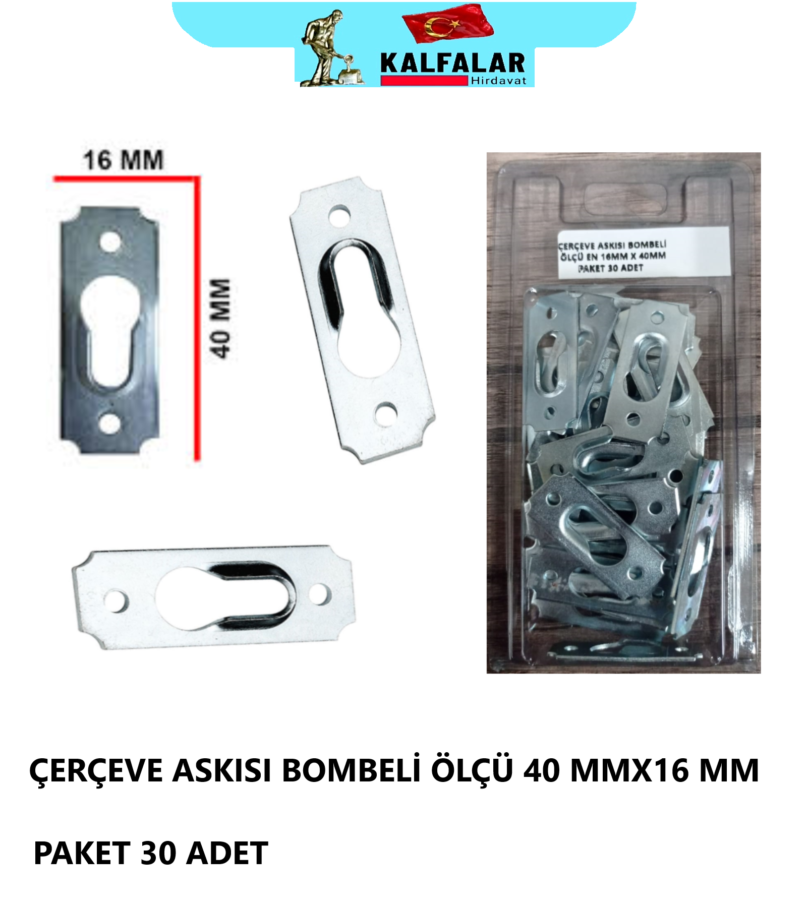 ÇERÇEVE ASKISI BOMBELİ ÖLÇÜ 16MMX40MM PK 30 ADET