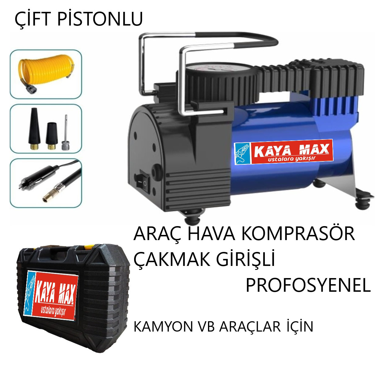 OTO ARAÇ HAVA KOMPRESÖRÜ ÇİFT PİSTON PROF ÇANTALI KAMYON VB