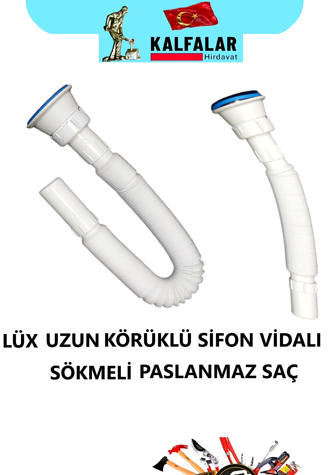 SİFON UZUN LÜX PASLANMAZ KÖRÜKLÜ VİDALI 1NCİ KALİTE