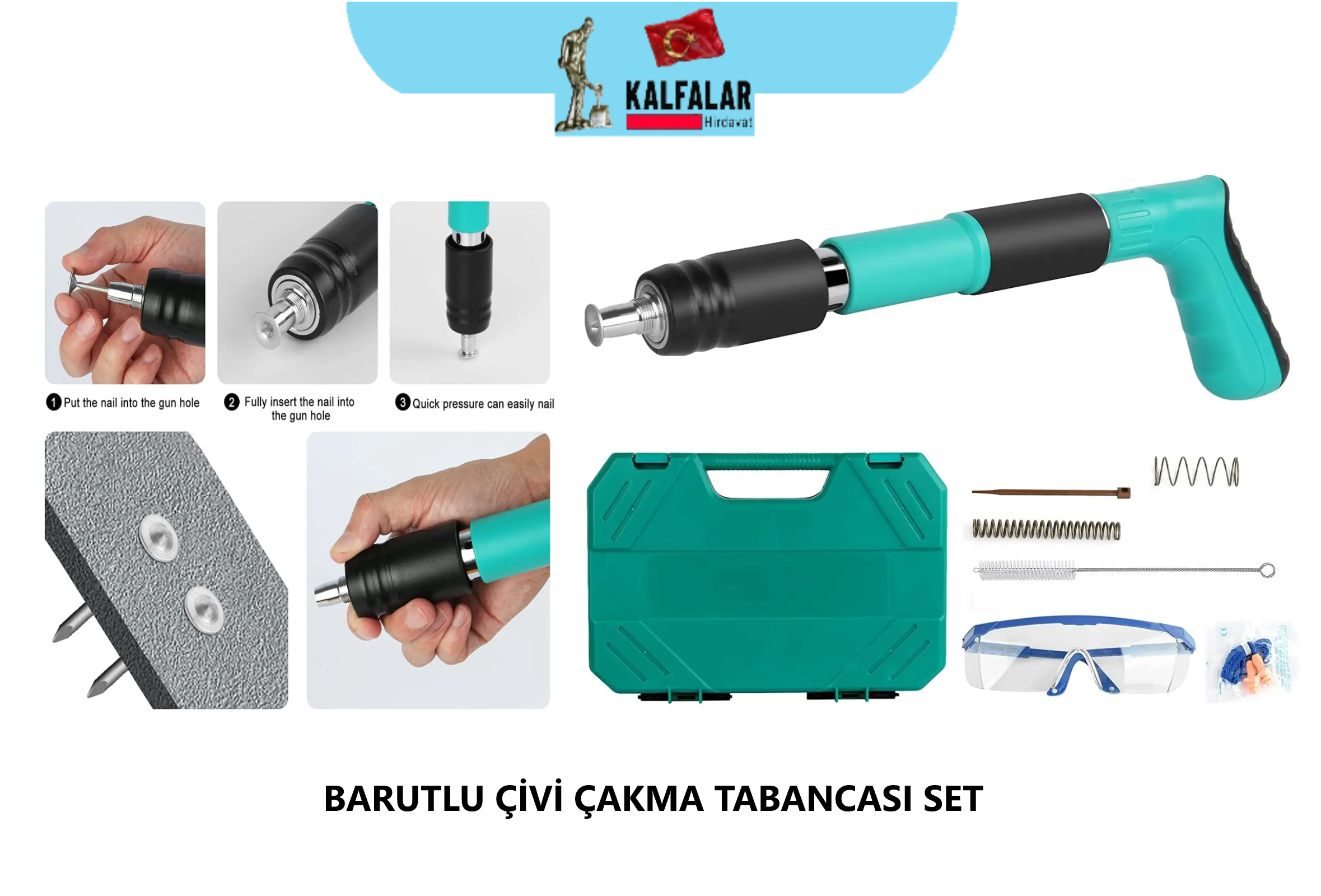 BARUTLU ÇİVİ ÇAKMA TABANCASI SET