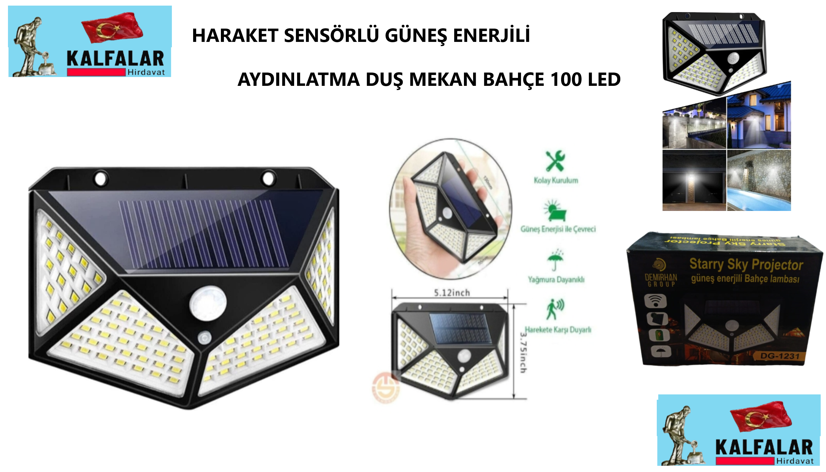 LED BAHÇE HARAKET SENSÖRLÜ GÜNEŞ ENERJİLİ 100 LED