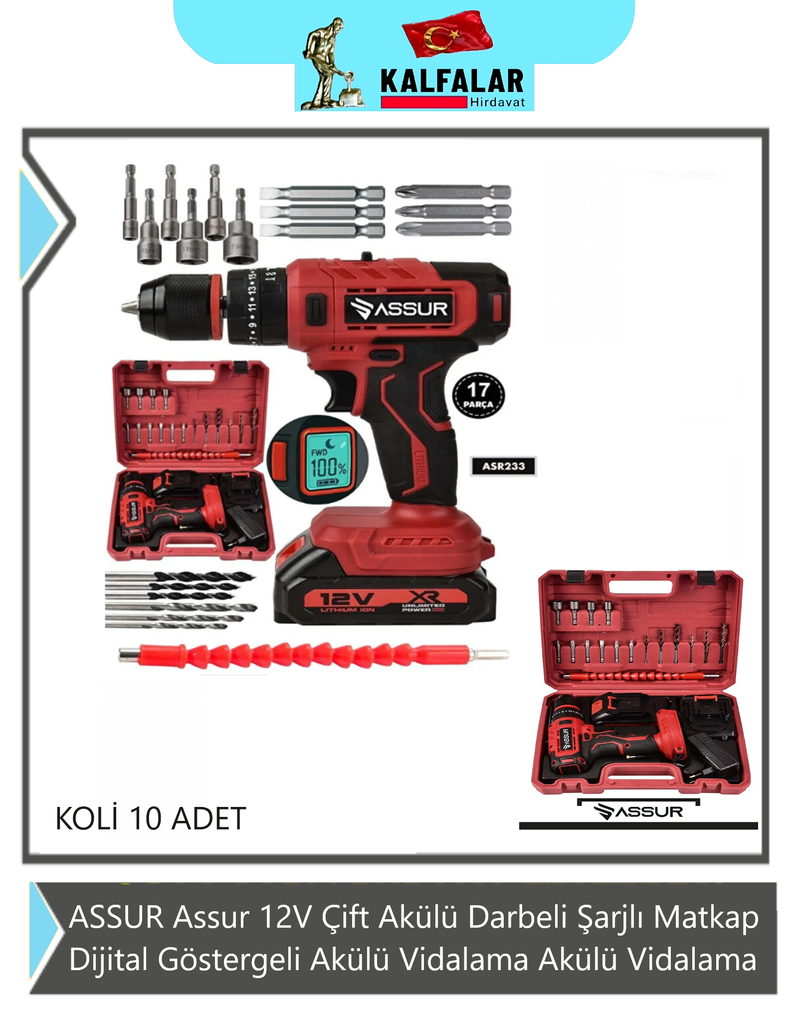 ŞARZLI MATKAP 12 WAT DARBELİ ASSUR 17 PCS SETLİ DİJİTAL