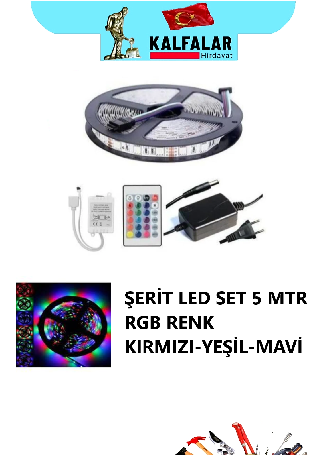 ŞERİT LED RGB 5 MTR KIRMIZI-YEŞİL-MAVİ KUMANDALI