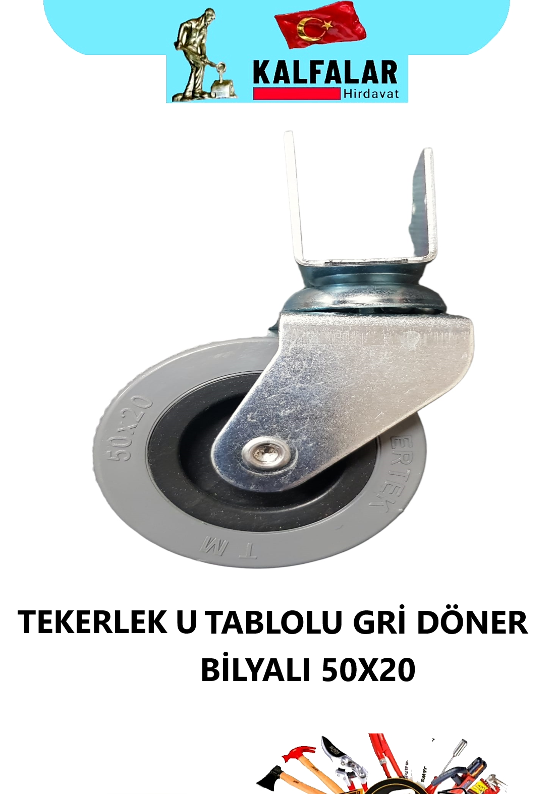 TEKERLEK TABLOLU U FRENLİ 50X20 GRİ DÖNER BİLYALI