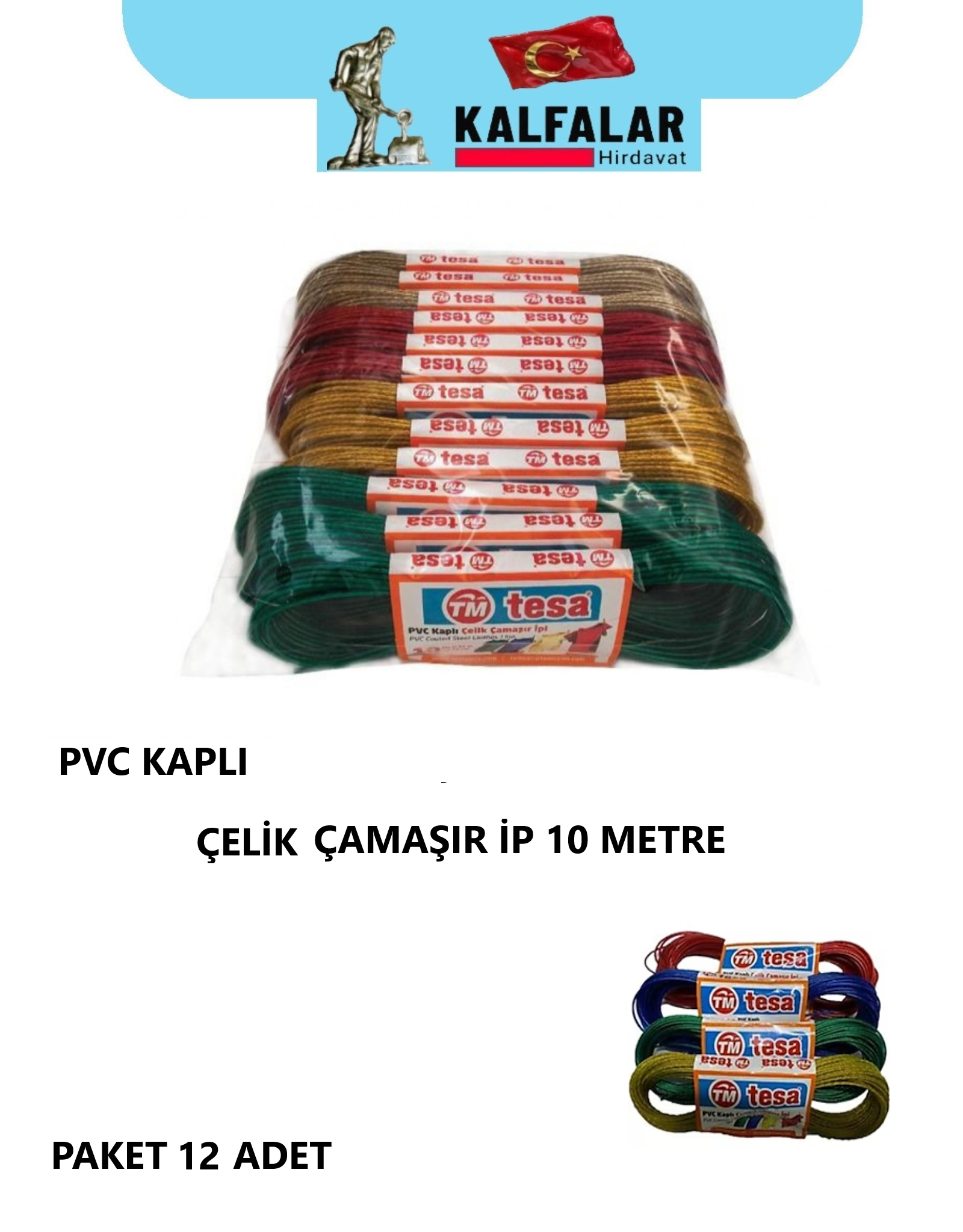 ÇAMAŞIR İP PVC KAPLI ÇELİK 10 METRE PAKET 12 ADET