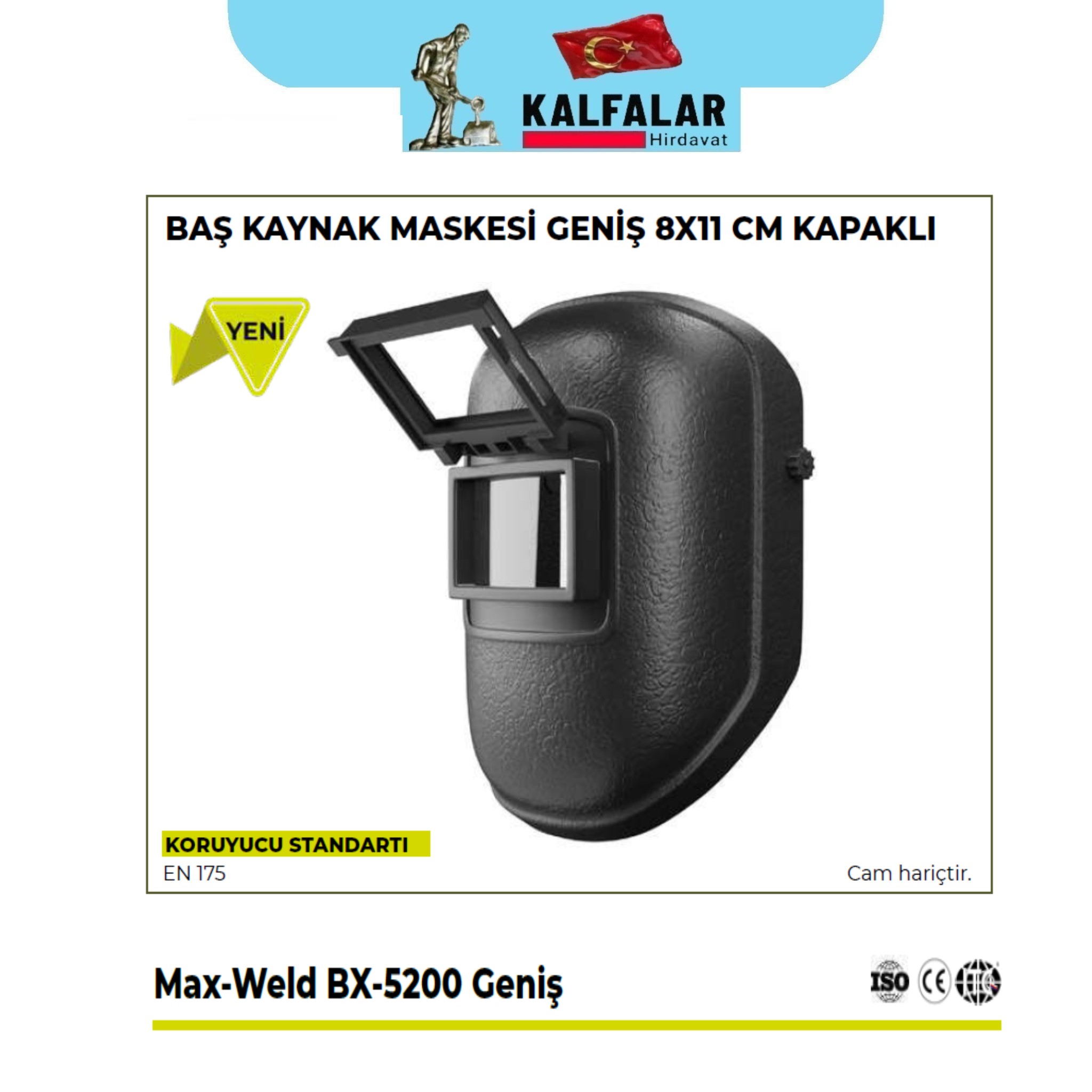 KAYNAK MASKESİ BAŞ 8X11 CM KAPAKLI CAM HARİÇ