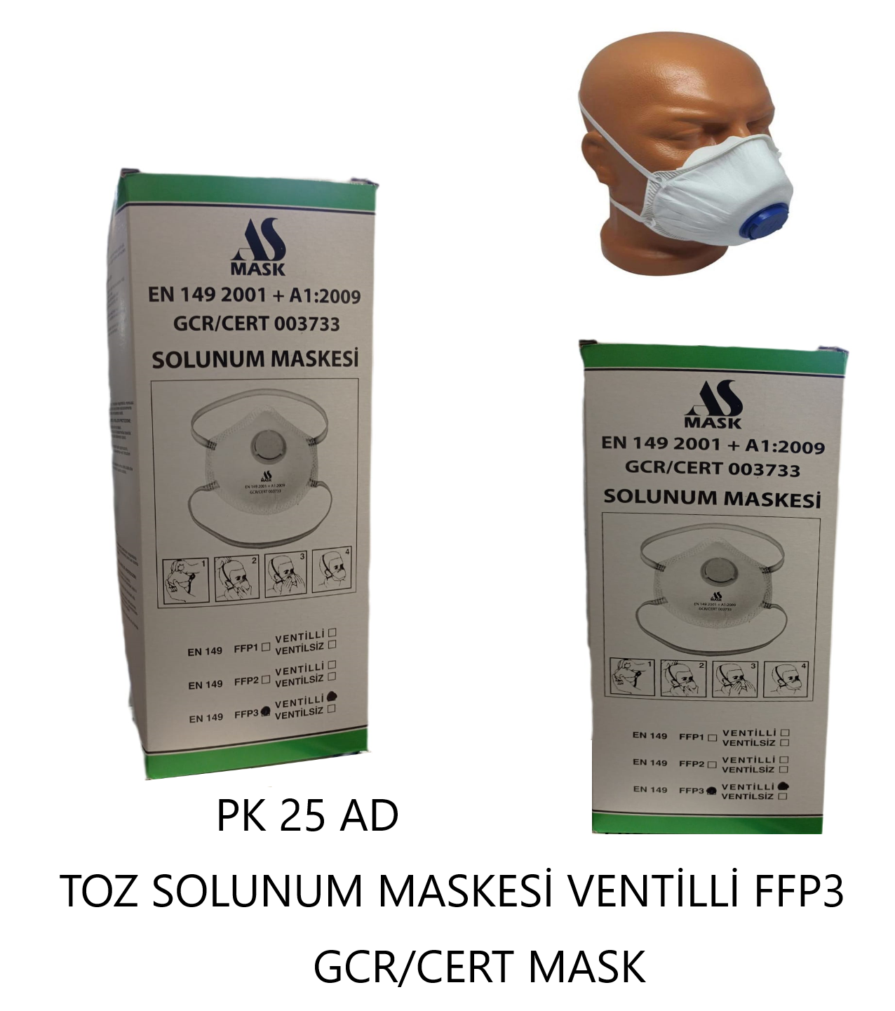 TOZ MASKESİ VENTİLLİ FFP3 GCR/CERT MASK PK 25 AD
