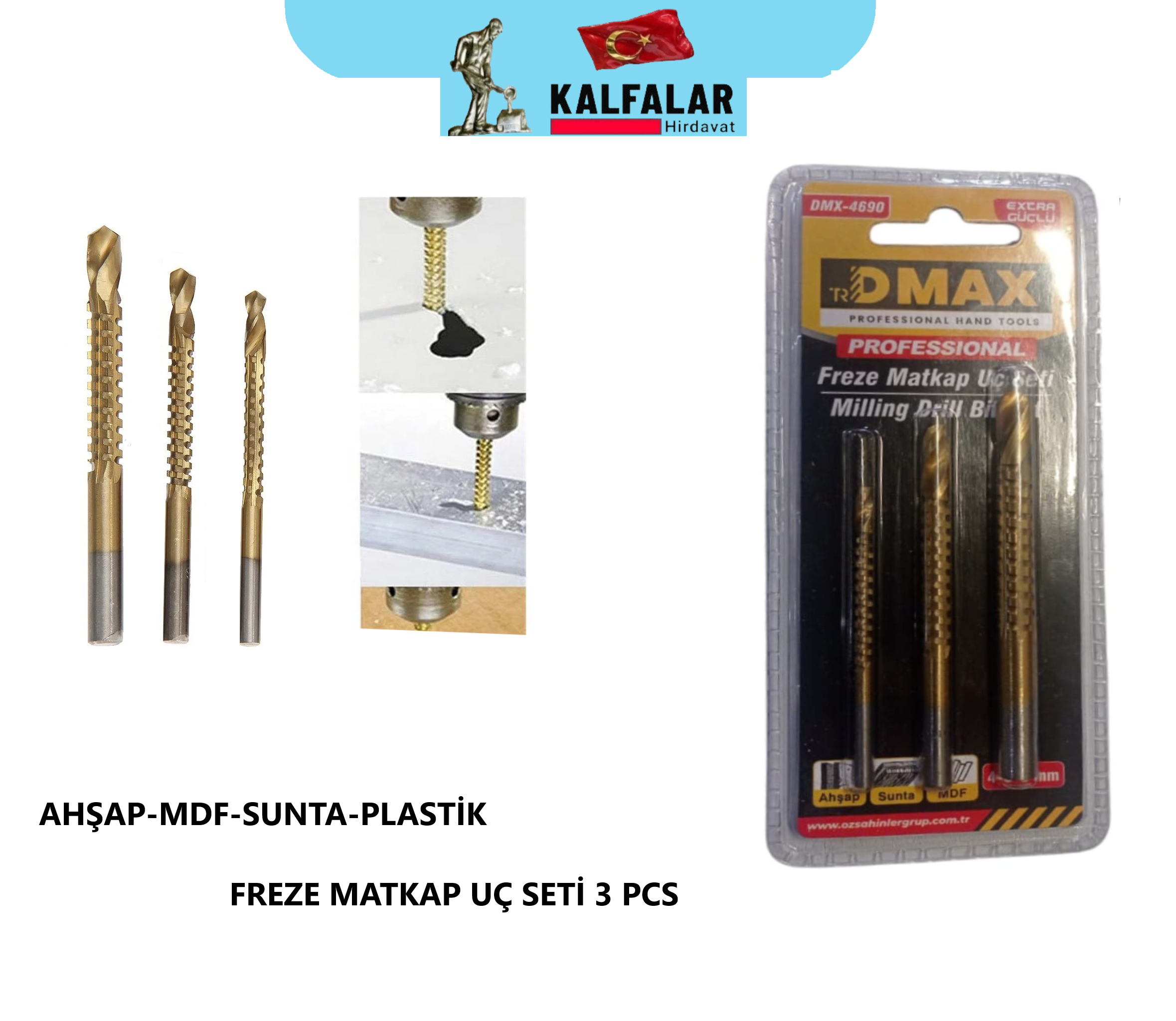 FREZE MATKAP UÇ SETİ 3 PCS MDF-AŞAP-SUNTA-PLASTİK