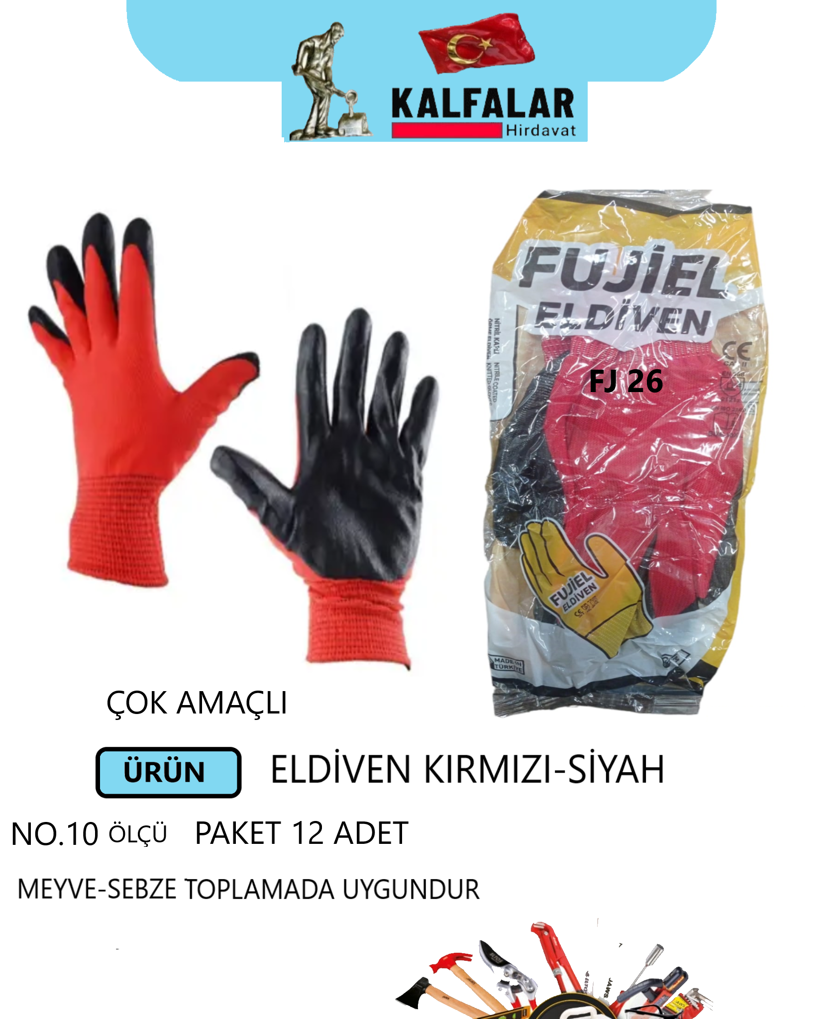 ELDİVEN FUJİ EL FJ 26 KIRMIZI -SİYAH NO.10 POŞETLİ